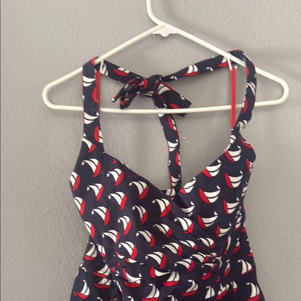 Ahoy sailor! Nautical sailboat Anthropologie Blue Halter Mini Sundress babydoll - Picture 3 of 14